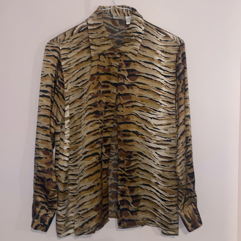 Brown printed silk top